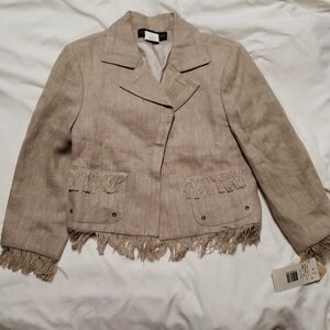 Harve Benard 100% Linen Tan Fringe Blazer Size 6